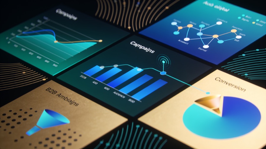 Digital marketing performance dashboard with growth visuals